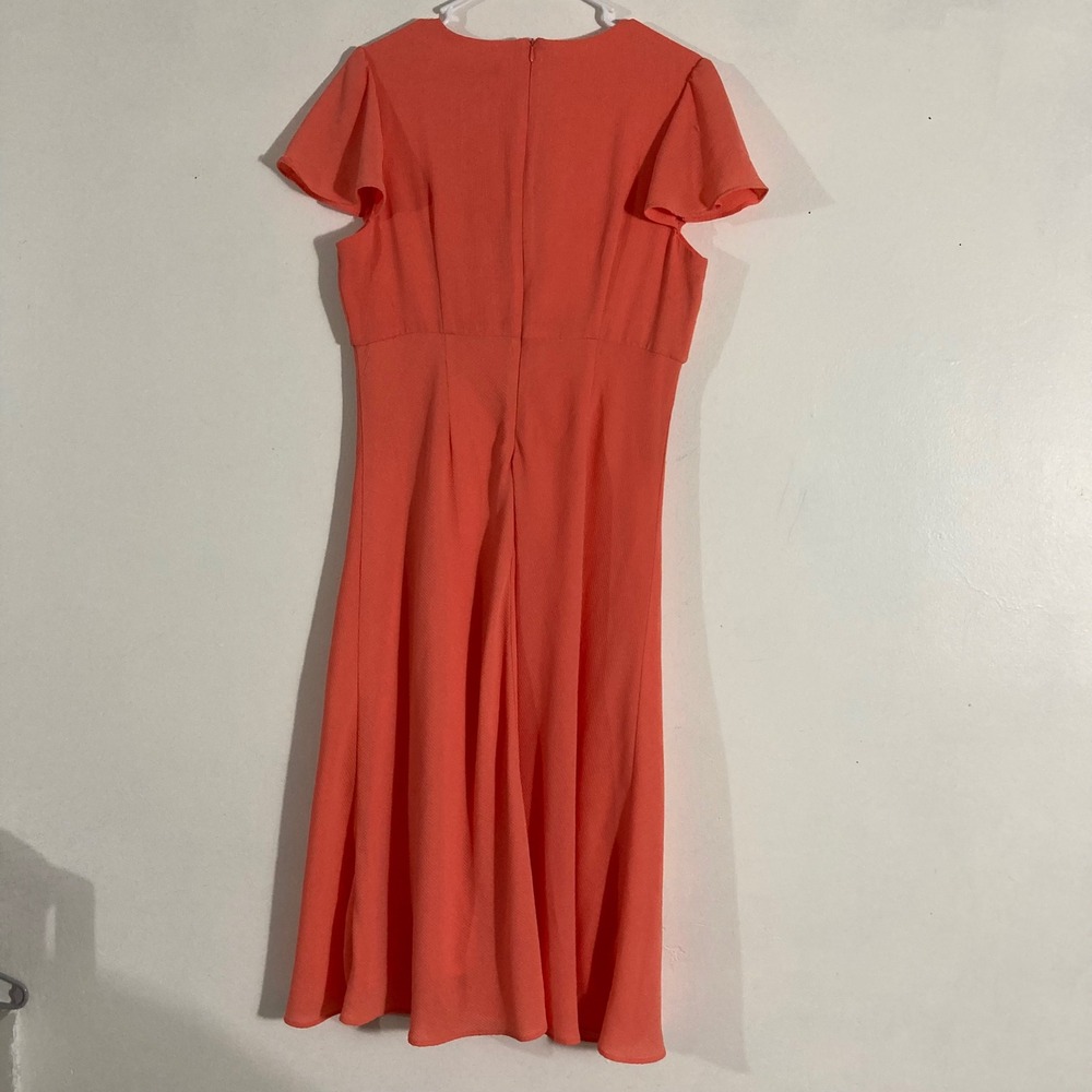 BCBG Paris Tie Front Midi Dress Womens Medium Coral Pink Short Sleeve - Picture 12 of 12